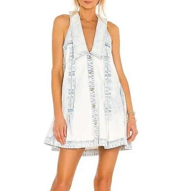 Free People Dresses & Skirts - Free People Kate Denim Sleeveless Swing Mini Dress in Blue Icing Sugar Small